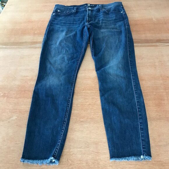 7 for all Mankind Ankle Gwenevere Jeans Women 32 Blue Mid Rise Raw Hem Stretch - Picture 1 of 14